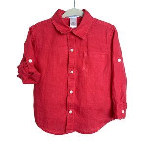 Janie and Jack Red Linen Casual Button Down Shirt Boys 18-24 Months